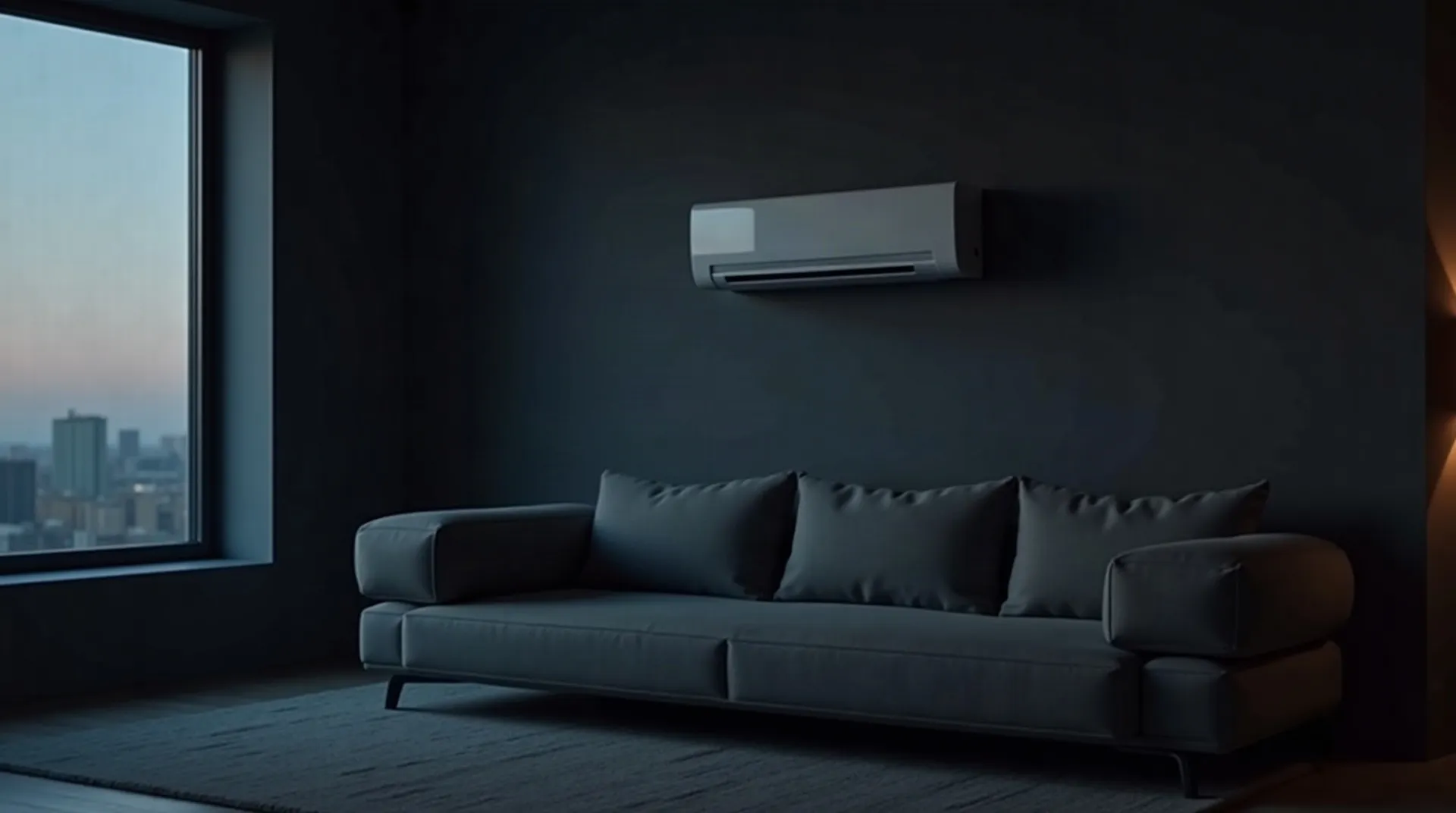 Illustration: Wohnraum mit Klimaanlage über dem Sofa
